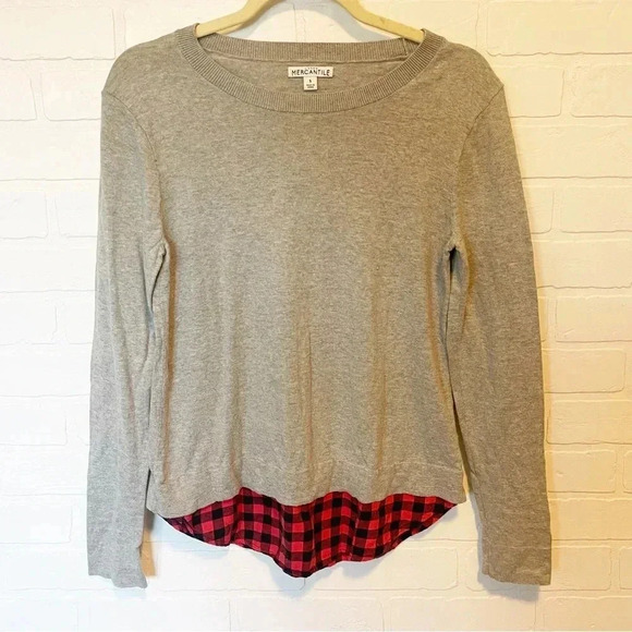 J. Crew Sweaters - J.crew gray sweater Buffalo check underlay size small